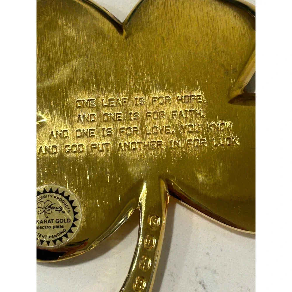 Gerity 24K Gold Electroplate Four Leaf Clover Paperweight Happy Retirement GMP - Picture 5 of 5